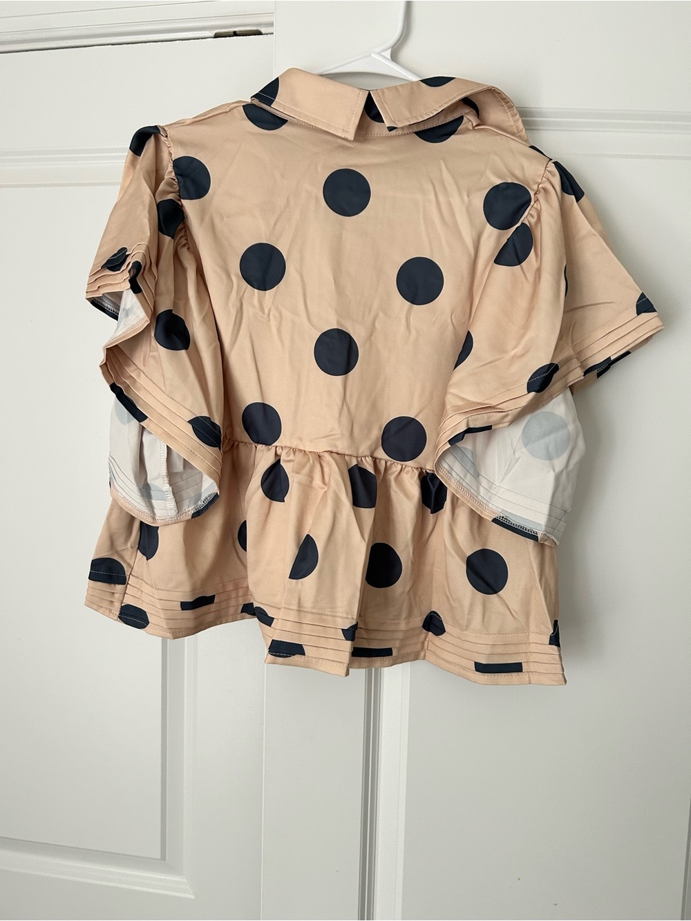 Peplum Polka Dot Blouse in Beige and Black - Picture 3 of 3